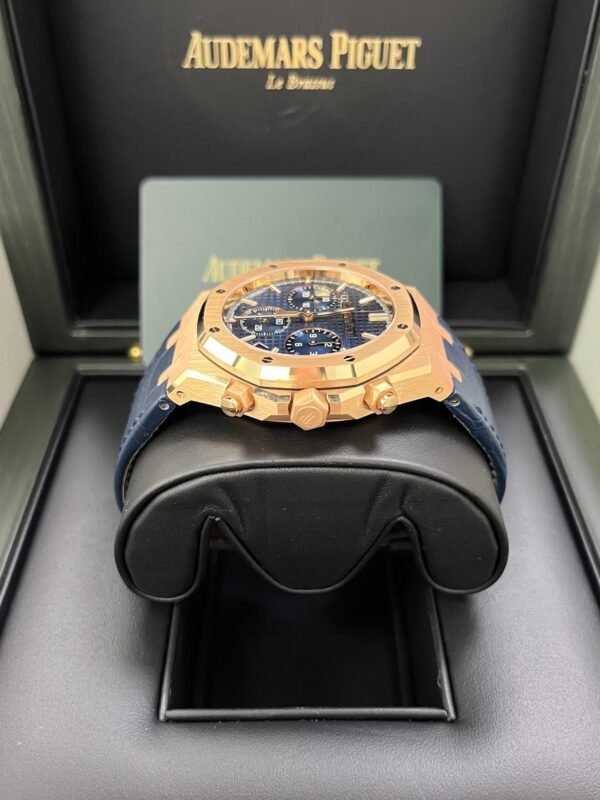 Audemars Piguet Royal Oak Chronograph 41mm 18k Rose Gold Blue Dial On Leather 26240OR.OO.D315CR.02