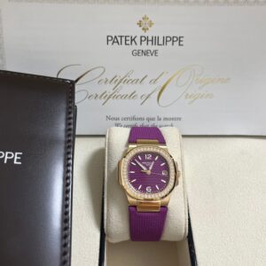 Patek Philippe Nautilus 32mm Diamond Bezel Rose Gold Purple Wave Dial 7010R-013