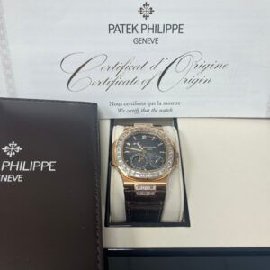 Patek Philippe Nautilus Rose Gold Diamond Bezel & Moon Phase Brown Dial 5724R 001