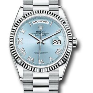 Rolex Day-Date 36 Platinum Ice Blue Roman Dial President Bracelet 128236