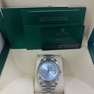 Rolex Day-Date 40 Platinum Day-Date 40 Watch – Fluted Bezel – Ice Blue Baguette Dial 228236