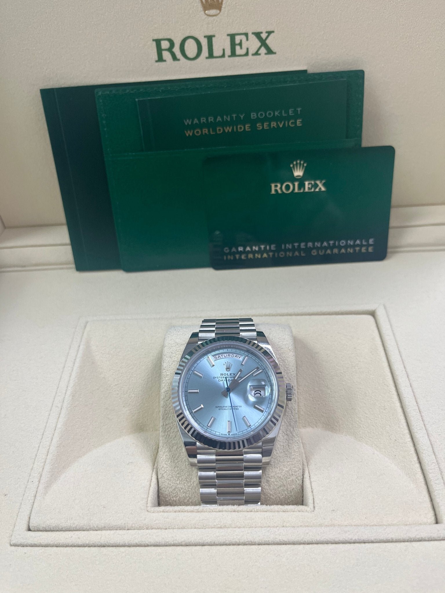 Rolex Day-Date 40 Platinum Day-Date 40 Watch - Fluted Bezel - Ice Blue Index Dial President Bracelet 228236 - Image 5