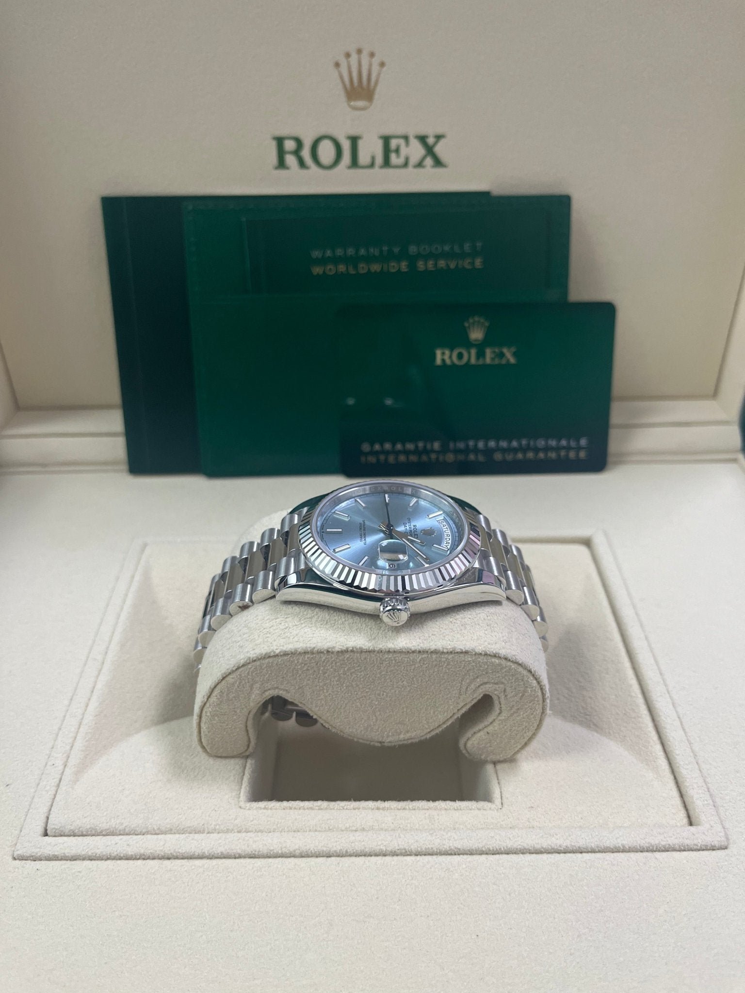 Rolex Day-Date 40 Platinum Day-Date 40 Watch - Fluted Bezel - Ice Blue Index Dial President Bracelet 228236 - Image 7