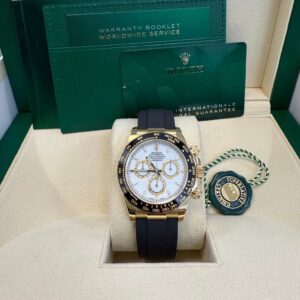 Rolex Daytona Yellow Gold Black Cerachrom Bezel White Index Dial Oysterflex Strap 126518ln