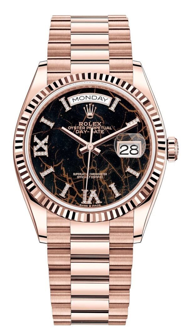 rolex-everose-gold-day-date-36-watch-fluted-bezel-eisenkiesel-diamond-dial-president-bracelet-ref-128235-469748.jpg Rolex Everose Gold Day-Date 36 Watch - Fluted Bezel - Eisenkiesel Diamond Dial - President Bracelet (Ref # 128235)