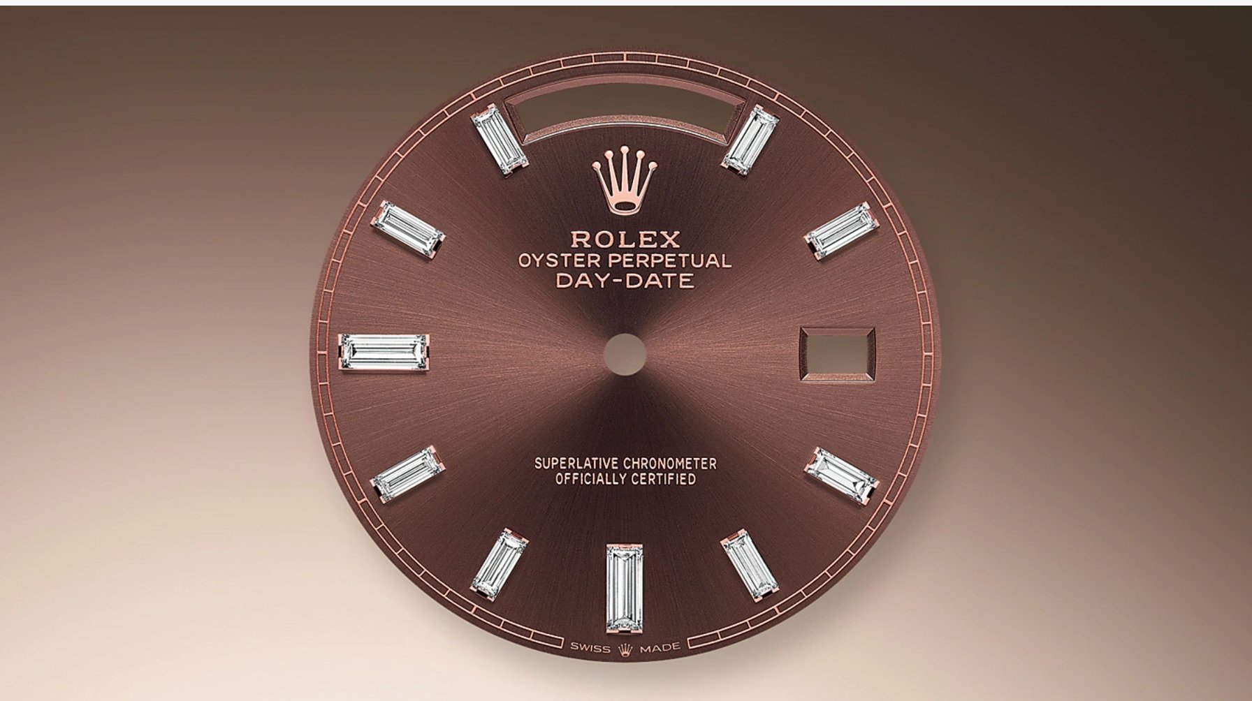 Rolex Everose Gold Day-Date 40 Watch - Everose Gold Bezel - Chocolate Baguette Diamond Dial - President Bracelet (REF#228345RBR) - Image 13