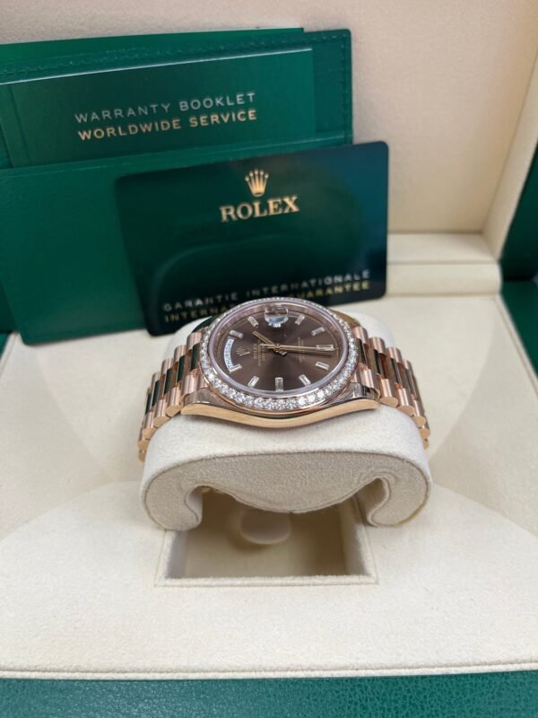 rolex-everose-gold-day-date-40-watch-everose-gold-bezel-chocolate-baguette-diamond-dial-president-bracelet-ref228345rbr-366644.jpg Rolex Everose Gold Day-Date 40 Watch - Everose Gold Bezel - Chocolate Baguette Diamond Dial - President Bracelet (REF#228345RBR)