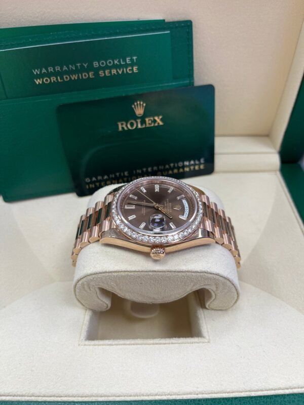 rolex-everose-gold-day-date-40-watch-everose-gold-bezel-chocolate-baguette-diamond-dial-president-bracelet-ref228345rbr-483970.jpg Rolex Everose Gold Day-Date 40 Watch - Everose Gold Bezel - Chocolate Baguette Diamond Dial - President Bracelet (REF#228345RBR)