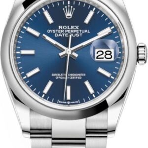 Rolex Steel Datejust 36/ Domed Bezel/ Blue Index Dial/Oyster Bracelet 126000