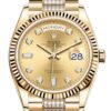 Rolex Yellow Gold Day-Date 36 Watch - Fluted Bezel - Champagne Diamond Dial - Diamond President Bracelet